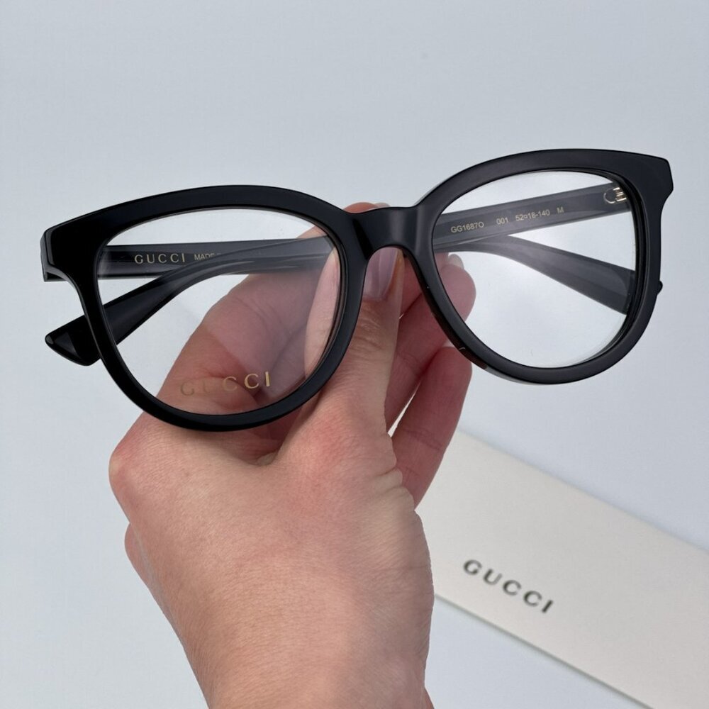Gucci Women Black Oval BRAND NEW Eyeglasses GG1687O 001 - Picture 1 of 9